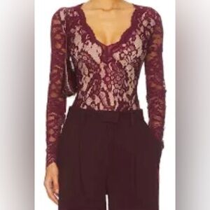 NEW - Ambiance Burgundy Lace Long Sleeve Bodysuit